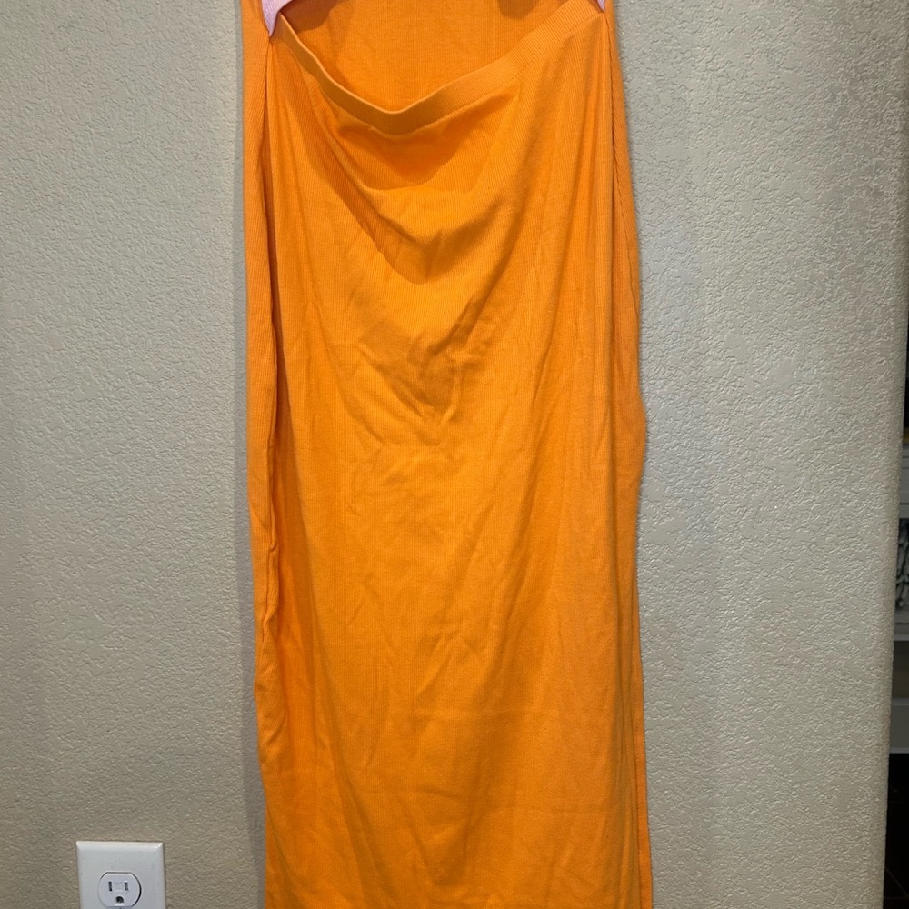 Orange and Pink Midi Cutout Dress Size L Vacation Colorblock Beach - Picture 4 of 8